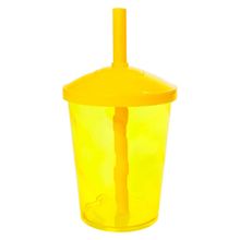 Mini Copo Shake com Tampa e  Canudo Translúcido Amarelo 300ml - Comix Plásticos