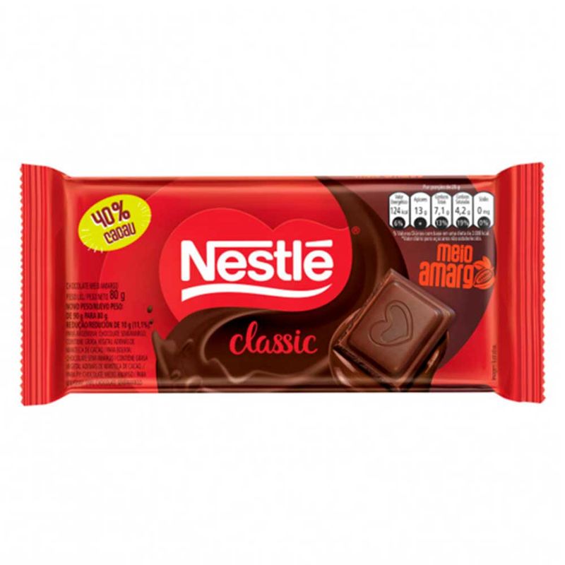 Tablete de Chocolate Meio Amargo Classic 80g - Nestlé