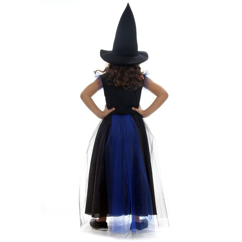 Fantasia Bruxa Azul Luxo Vestido Longo Infantil com Chapéu - Halloween P