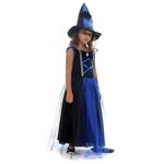 Fantasia Bruxa Azul Luxo Vestido Longo Infantil com Chapéu - Halloween P