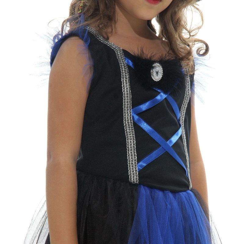 Fantasia Bruxa Azul Luxo Vestido Longo Infantil com Chapéu - Halloween P