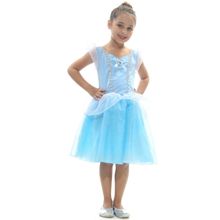 Fantasia Princesa Azul Cristal Curta Vestido Infantil