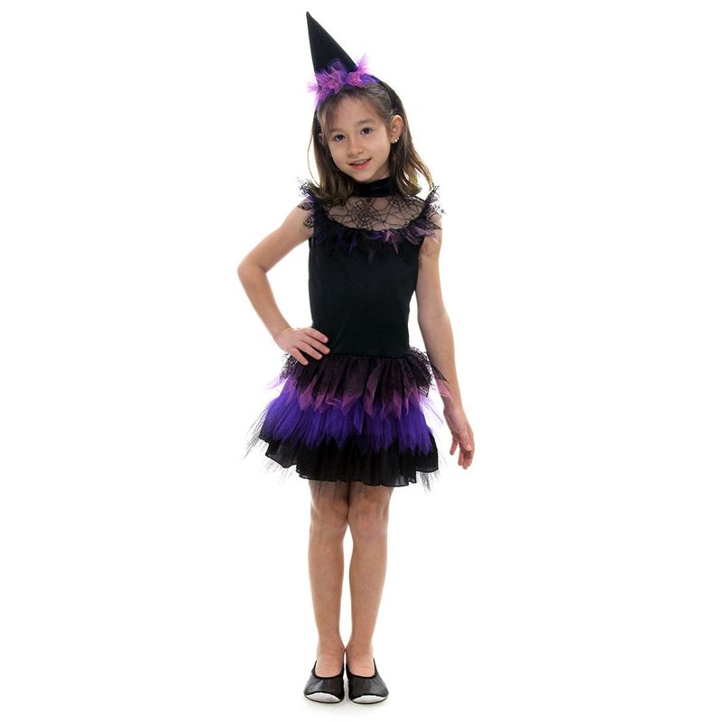 Fantasia Bruxa Aranha Vestido Infantil com Chapéu - Halloween G