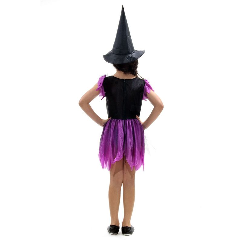 Fantasia Bruxa Encantada Roxa Basic Vestido Infantil com Chapéu - Halloween G