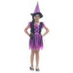 Fantasia Bruxa Encantada Roxa Basic Vestido Infantil com Chapéu - Halloween G