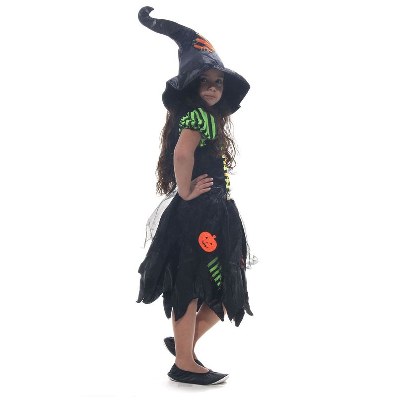 Fantasia Bruxinha Abóbora Infantil com Chapéu - Halloween M