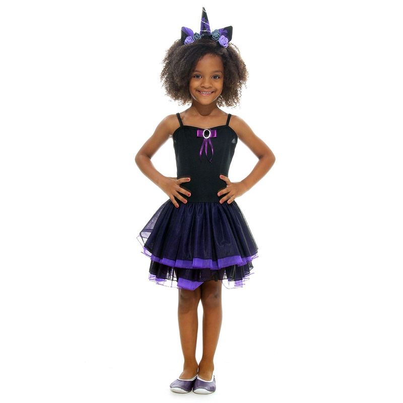 Fantasia Bruxa Unicórnio Vestido Infantil com Tiara - Halloween G