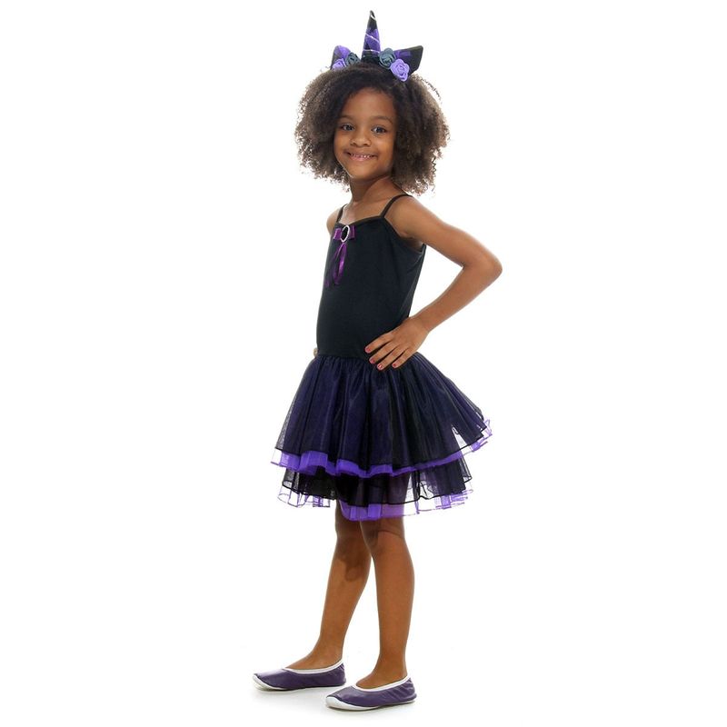 Fantasia Bruxa Unicórnio Vestido Infantil com Tiara - Halloween G