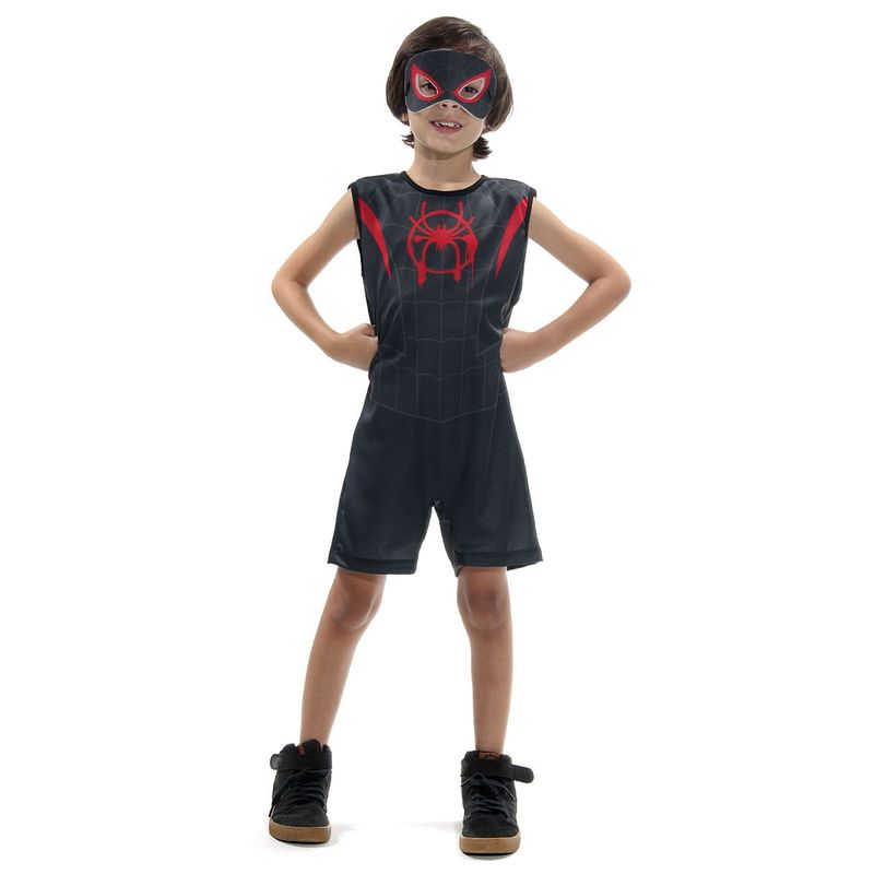 Fantasia Homem Aranha Preto Miles Morales Infantil Regata Original com Máscara - Marvel P