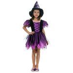 Fantasia Bruxa Encantada Roxa Luxo Vestido Infantil com Chapéu - Halloween M