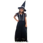 Fantasia Bruxa Preta Luxo Vestido Longo Infantil com Chapéu - Halloween G