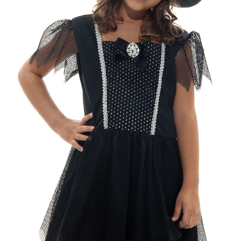 Fantasia Bruxa Preta Luxo Vestido Longo Infantil com Chapéu - Halloween G