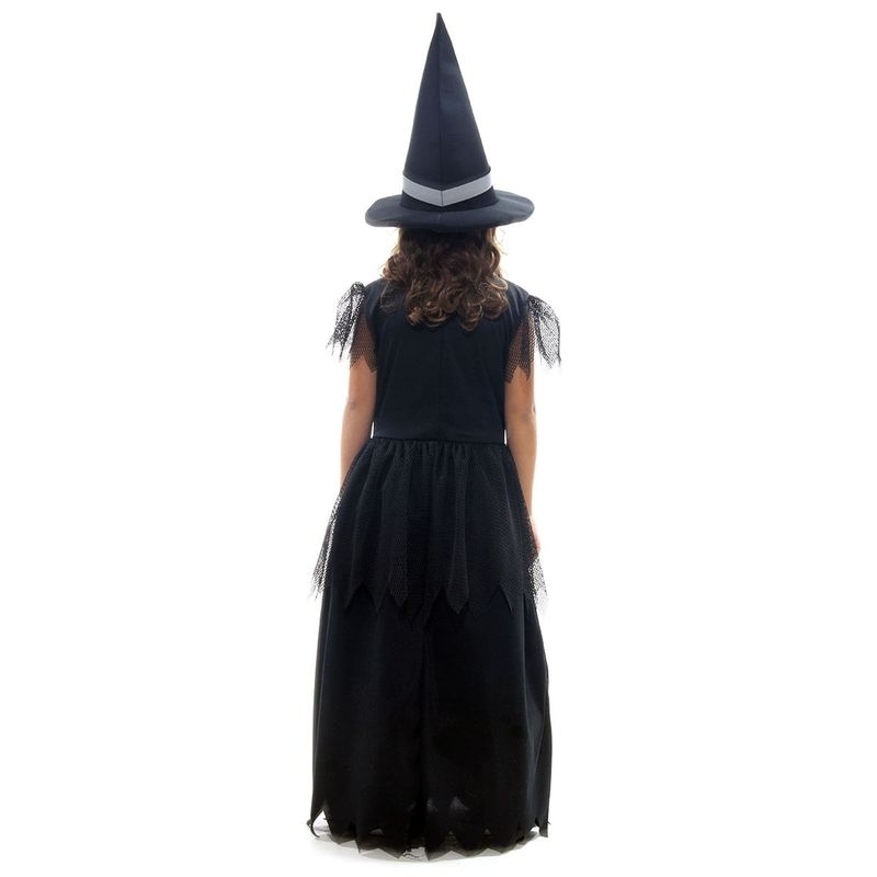 Fantasia Bruxa Preta Luxo Vestido Longo Infantil com Chapéu - Halloween G