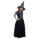 Fantasia Bruxa Preta Luxo Vestido Longo Infantil com Chapéu - Halloween G