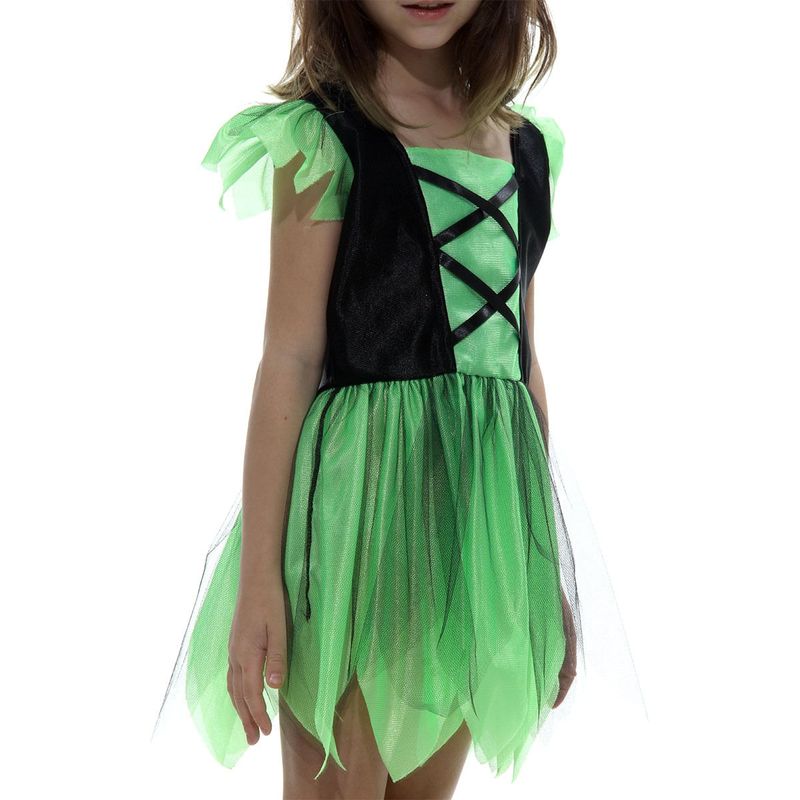 Fantasia Bruxa Encantada Verde Basic Vestido Infantil com Chapéu - Halloween P