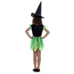 Fantasia Bruxa Encantada Verde Basic Vestido Infantil com Chapéu - Halloween P