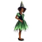 Fantasia Bruxa Encantada Verde Luxo Vestido Infantil com Chapéu - Halloween M