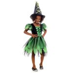 Fantasia Bruxa Encantada Verde Luxo Vestido Infantil com Chapéu - Halloween M