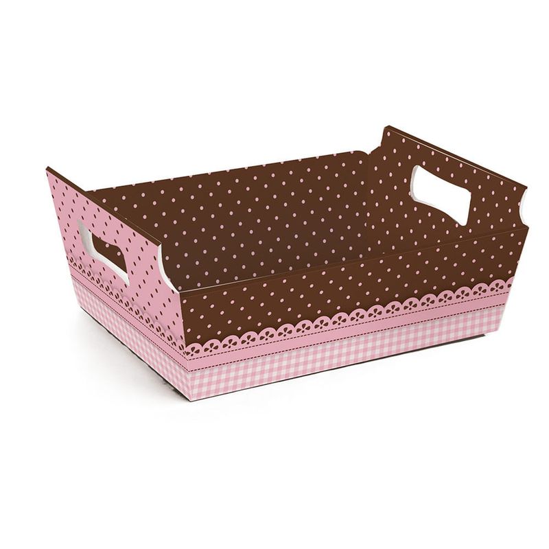 Cesta de Cartão Rendado Marrom/Rosa Mini 10X7X4 - 10 Un