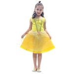 Fantasia Princesa Amarela Dourada Vestido Infantil com Tiara G