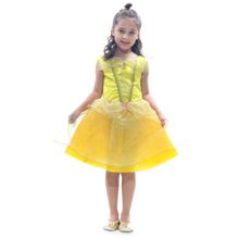 Fantasia Princesa Amarela Dourada Vestido Infantil com Tiara