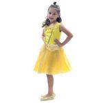 Fantasia Princesa Amarela Dourada Vestido Infantil com Tiara G