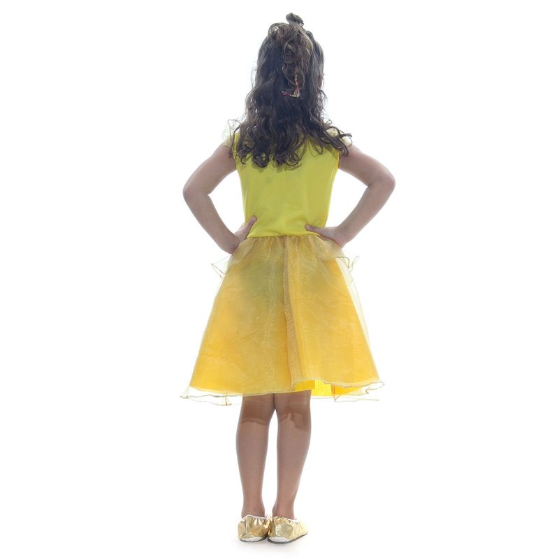 Fantasia Princesa Amarela Dourada Vestido Infantil com Tiara G