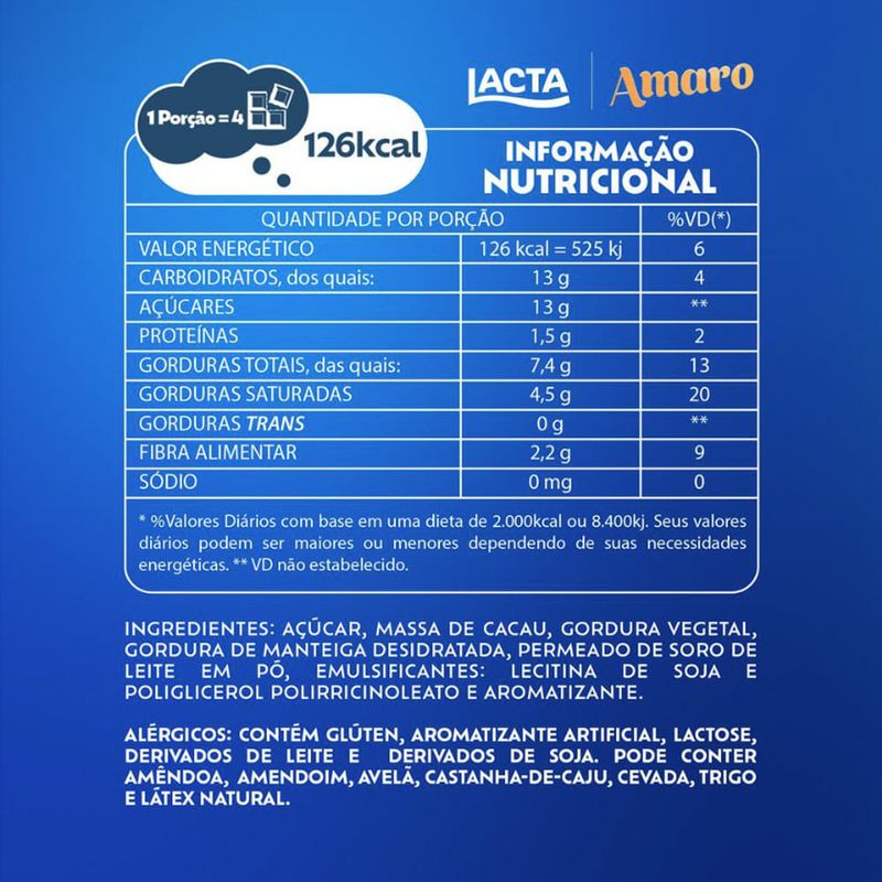 Tablete de Chocolate Meio Amargo Amaro 80g - Lacta