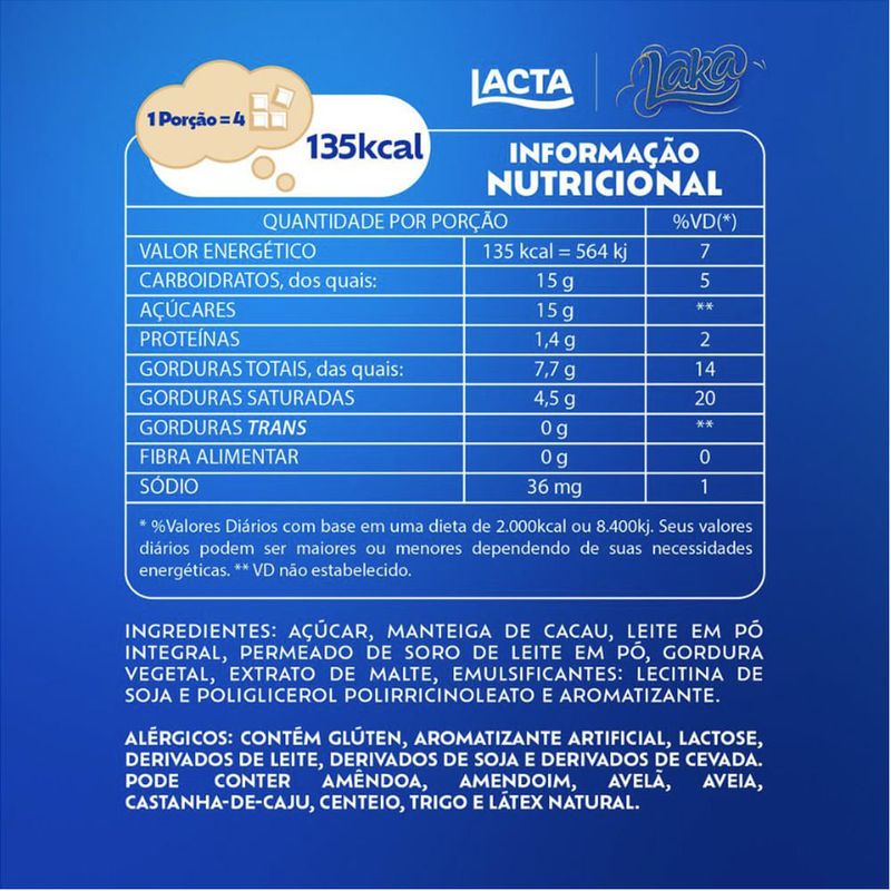 Tablete de Chocolate Laka 80g - Lacta
