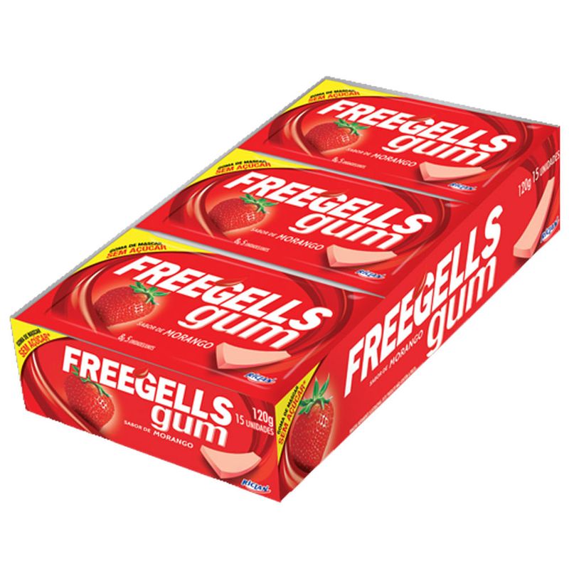 Chiclete Gum Morango 8g c/15 - Freegells