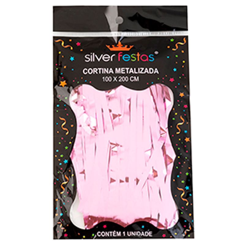 Cortina Decorativa Metalizada Rosa 100x200cm Un - Silver Plastic