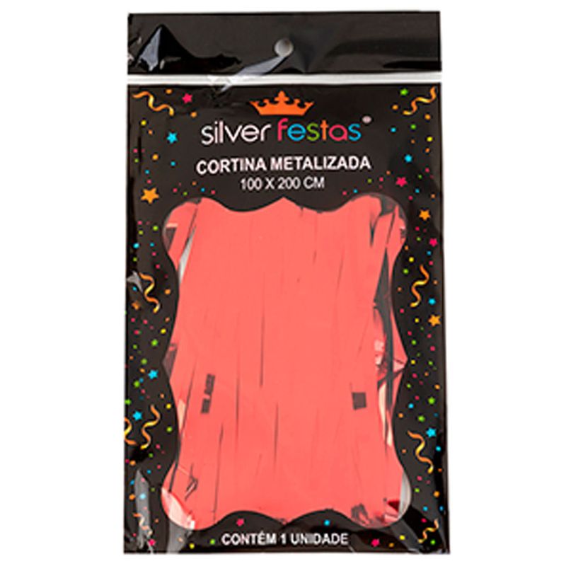 Cortina Decorativa Metalizada Vermelha 100x200cm Un - Silver Plastic