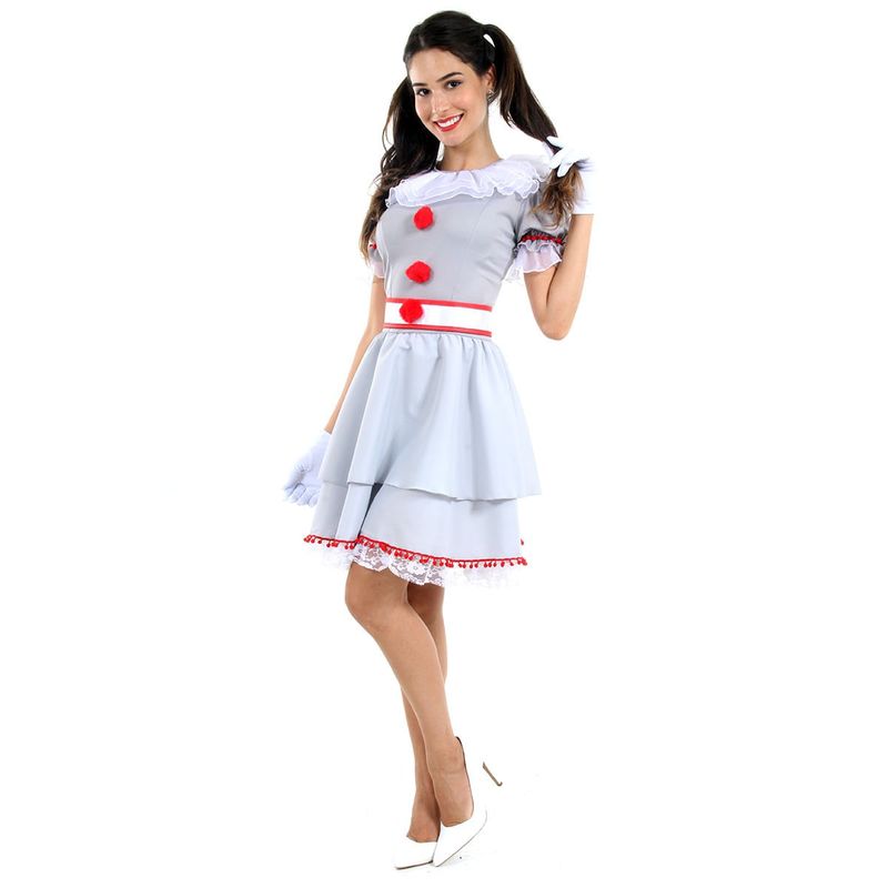 Fantasia Palhaça IT Feminino Vestido Adulto com Luvas - Halloween  PP