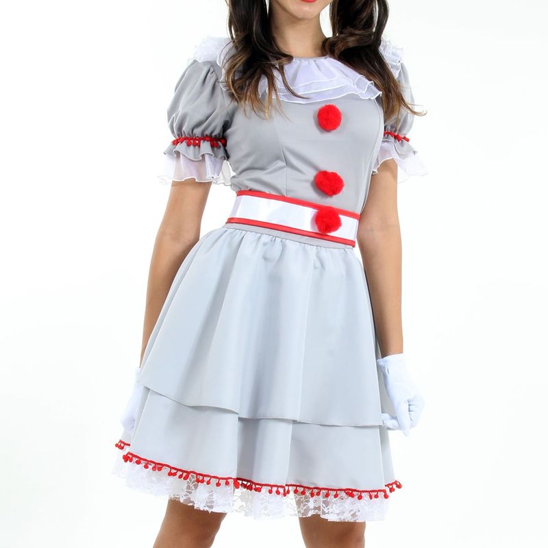 Fantasia Palhaça IT Feminino Vestido Adulto com Luvas - Halloween  PP