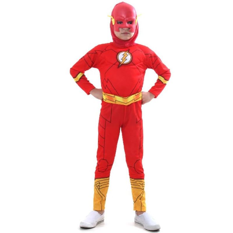 Fantasia Flash Infantil com Musculatura e Máscara - Liga da Justiça
 P