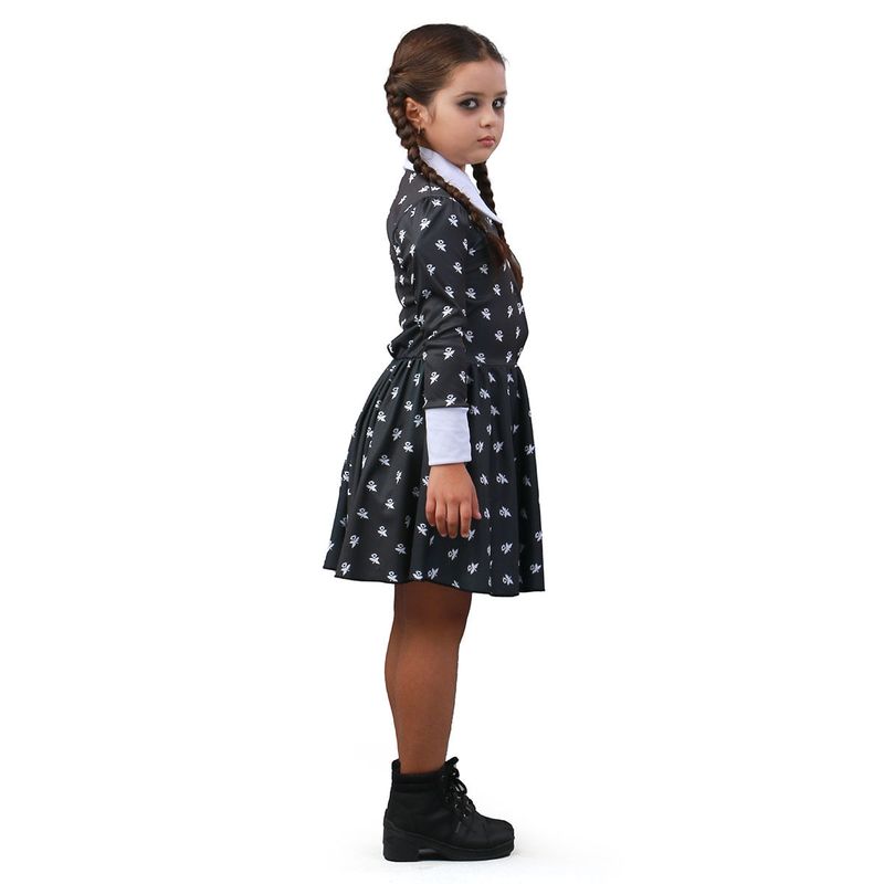 Fantasia Vandinha Vestido Estampado Infantil - Familia Addams - Halloween G