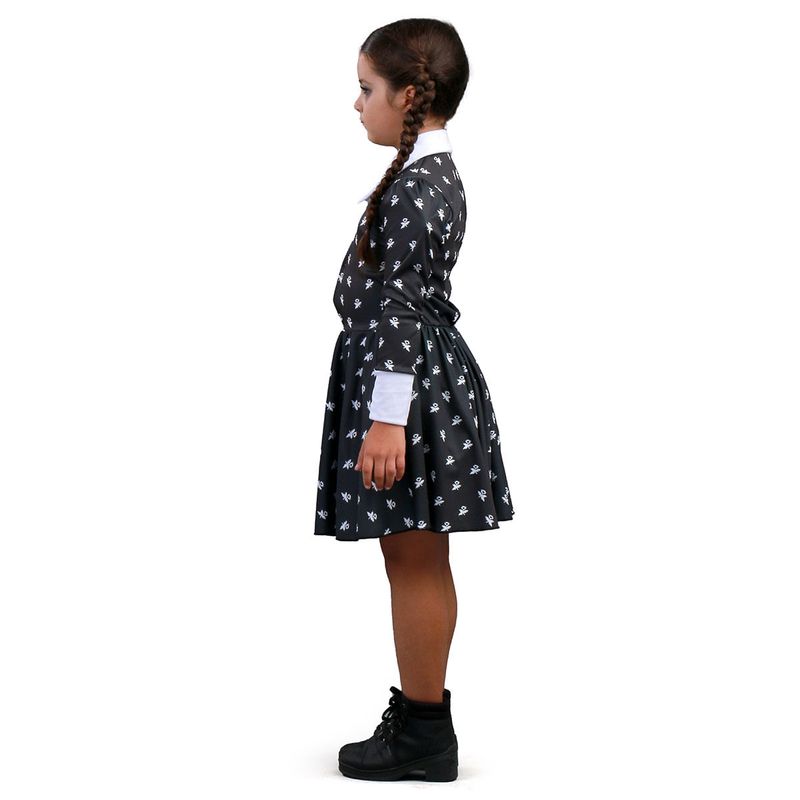 Fantasia Vandinha Vestido Estampado Infantil - Familia Addams - Halloween G