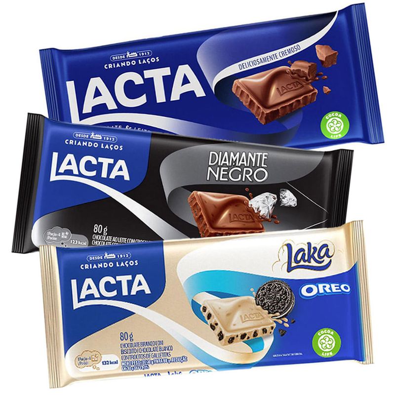 Kit 3 Tabletes Original + Diamante Negro + Laka Oreo 80g - Lacta
