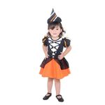 Fantasia Bruxa Encanto Laranja Vestido Bebê com Chapéu - Halloween
 P