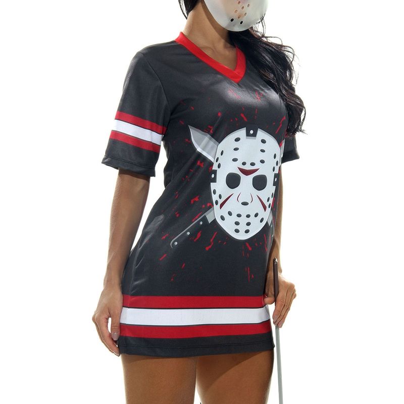 Fantasia Jason Feminino Vestido Adulto com Máscara - Halloween PP