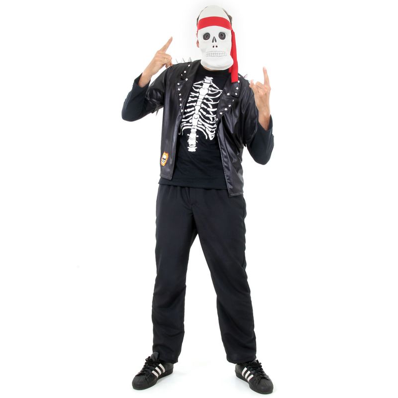 Fantasia Caveira Rockeiro Adulto - Halloween  P