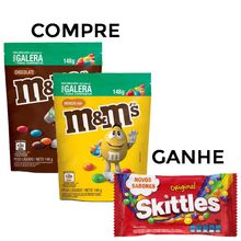 Kit com 2 M&Ms 1 Chocolate 148g + 1 Amendoim 148g + Brinde Skittles