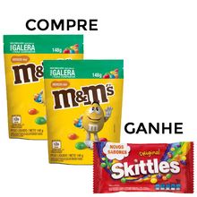Kit com 2 M&Ms Confeito Amendoim 148g + Brinde Skittles
