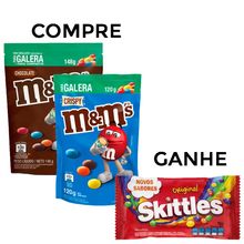 Kit com 2 M&Ms 1 Chocolate 148g + 1 Crispy 120g + Brinde Skittles