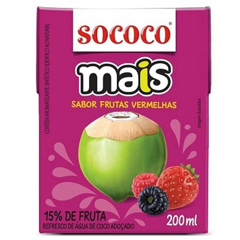 Água de Coco Sabor Frutas Vermelhas 200ml - Sococo