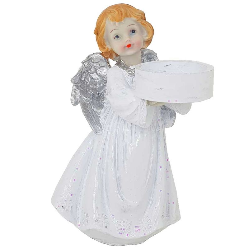 Castiçal Anjo Asa Prata - Art Christmas