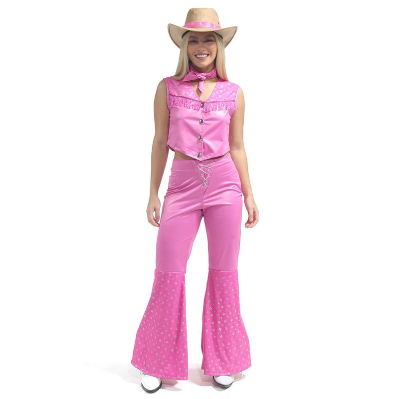 Fantasia Boneca Barbie CowGirl Rosa Adulto  PP
