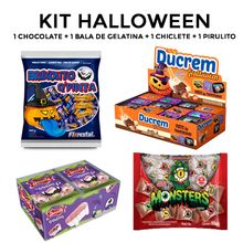 Kit Halloween Dia das Bruxas 1 Chiclé Olho, 1 Goma Dentadura, 1 Pirulito Bruxolito, 1 Creme Avelã