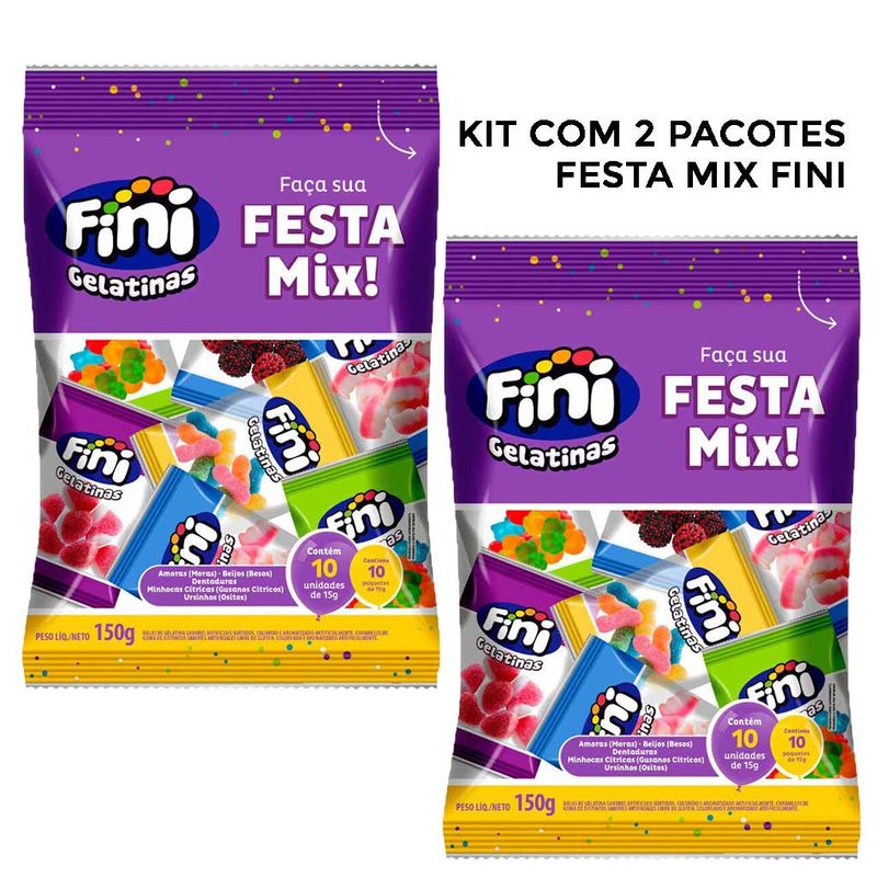 Kit com 2pct Bala de Gelatina Festa Mix Sortido 17g c/10 - Fini