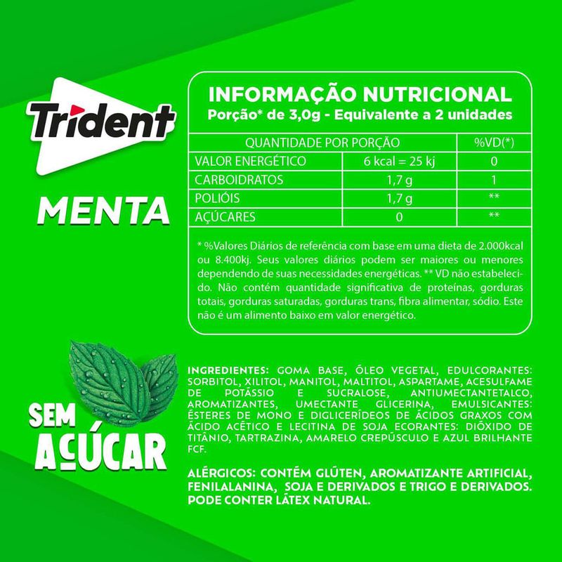 Goma de Mascar Trident Menta - Adams